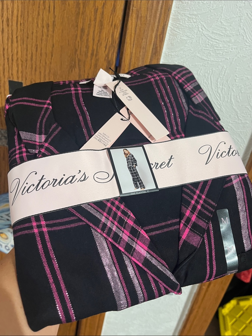 Victoria's Secret Black and Pink Plaid Pajama Set